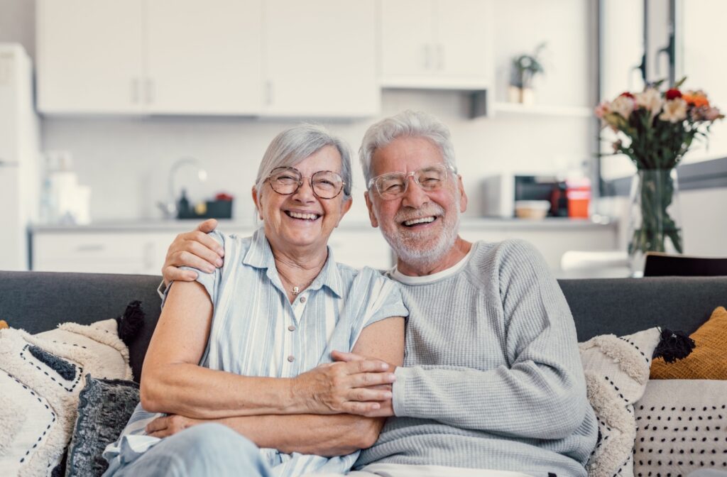 Senior couple enjoying a happy moment together in an assisted living community.