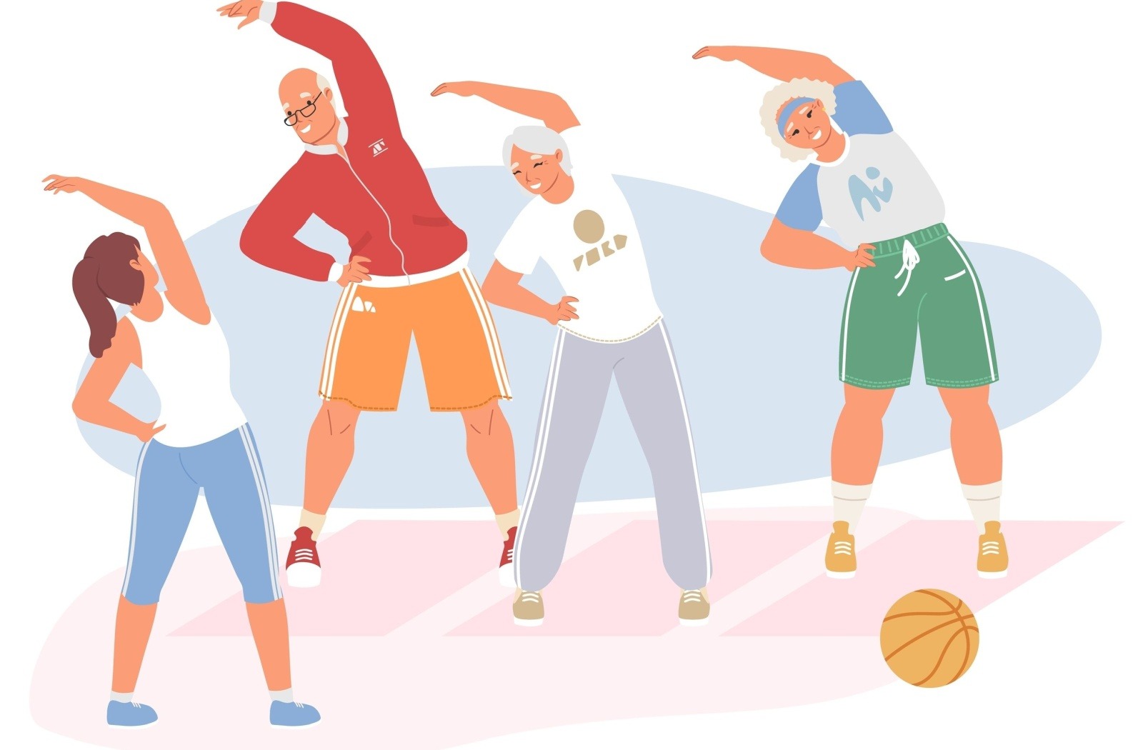 Cartoon image of seniors doing aerobic exercises